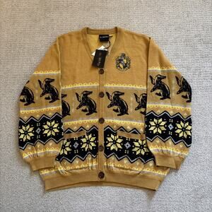 Harry Potter Hufflepuff Women's M Cardigan Fair Isle Knit Embroidered Box Lunch